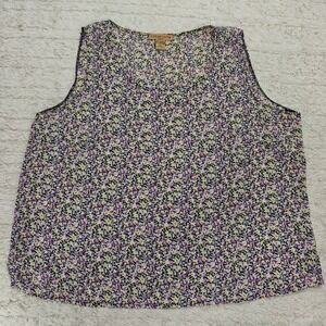 VTG Notations Womens 2X Blouse Ditsy Floral Sleeveless Cottagecore Whimsigoth